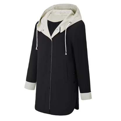 Color-Block Hooded Long Coat-Fowsa
