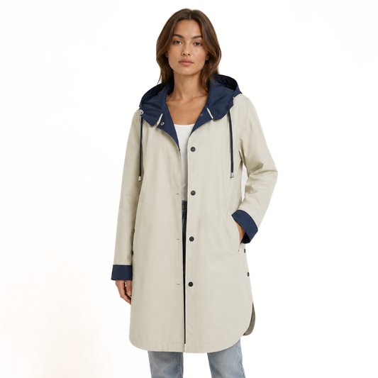 Color-Block Hooded Long Coat-Fowsa