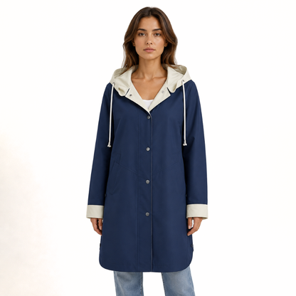 Color-Block Hooded Long Coat-Fowsa