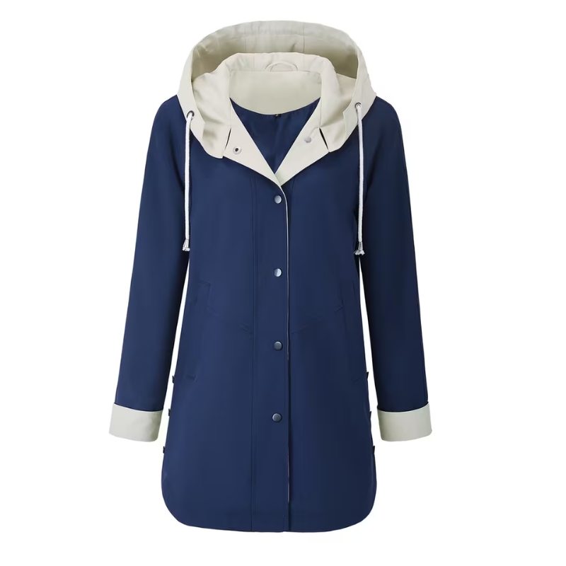 Color-Block Hooded Long Coat-Fowsa