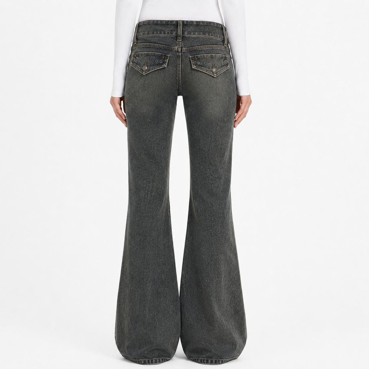 Corset-Waist Flare Jeans with Lace-Up Detail in Acid Wash