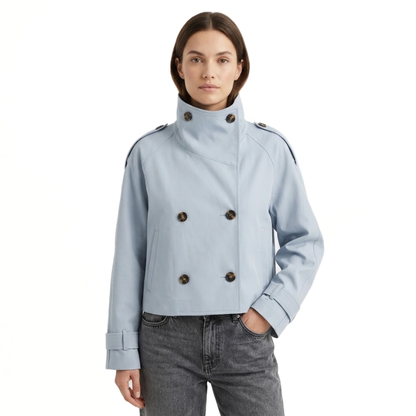 Cropped High-Collar Trench Coat-Fowsa