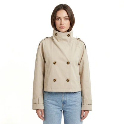 Cropped High-Collar Trench Coat-Fowsa