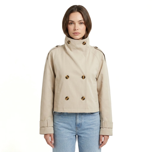 Cropped High-Collar Trench Coat-Fowsa