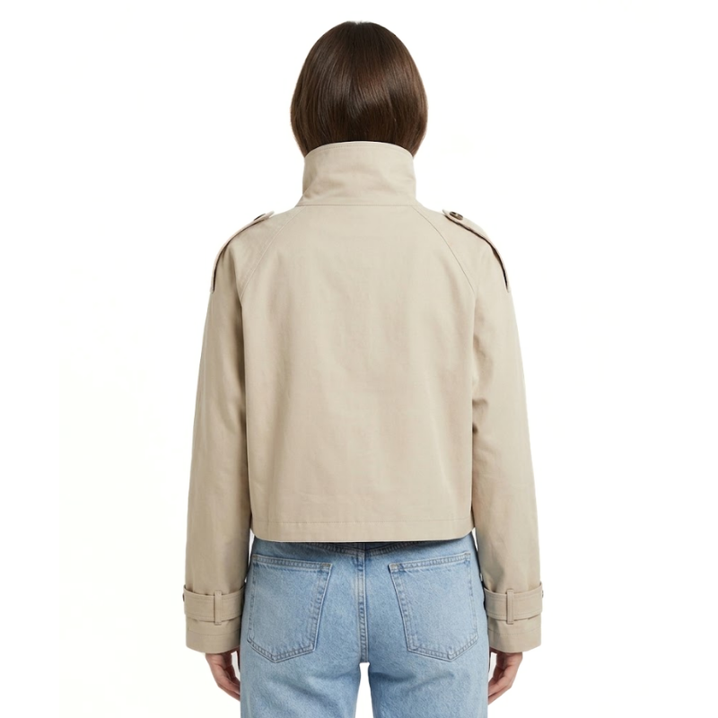 Cropped High-Collar Trench Coat-Fowsa