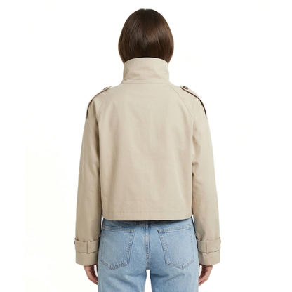 Cropped High-Collar Trench Coat-Fowsa