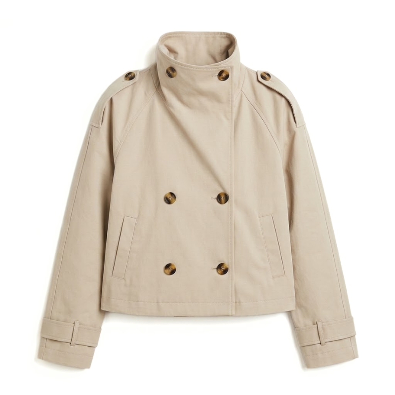 Cropped High-Collar Trench Coat-Fowsa