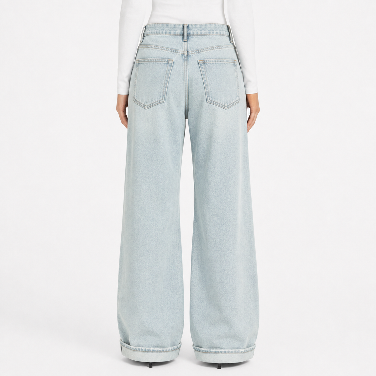 Distressed Wide-Leg Jeans in Light Blue