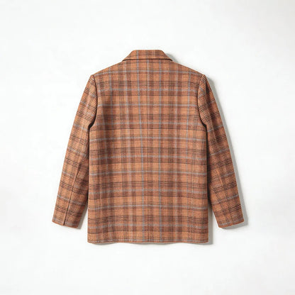 Double-Breasted Plaid Blazer in Orange and Gray