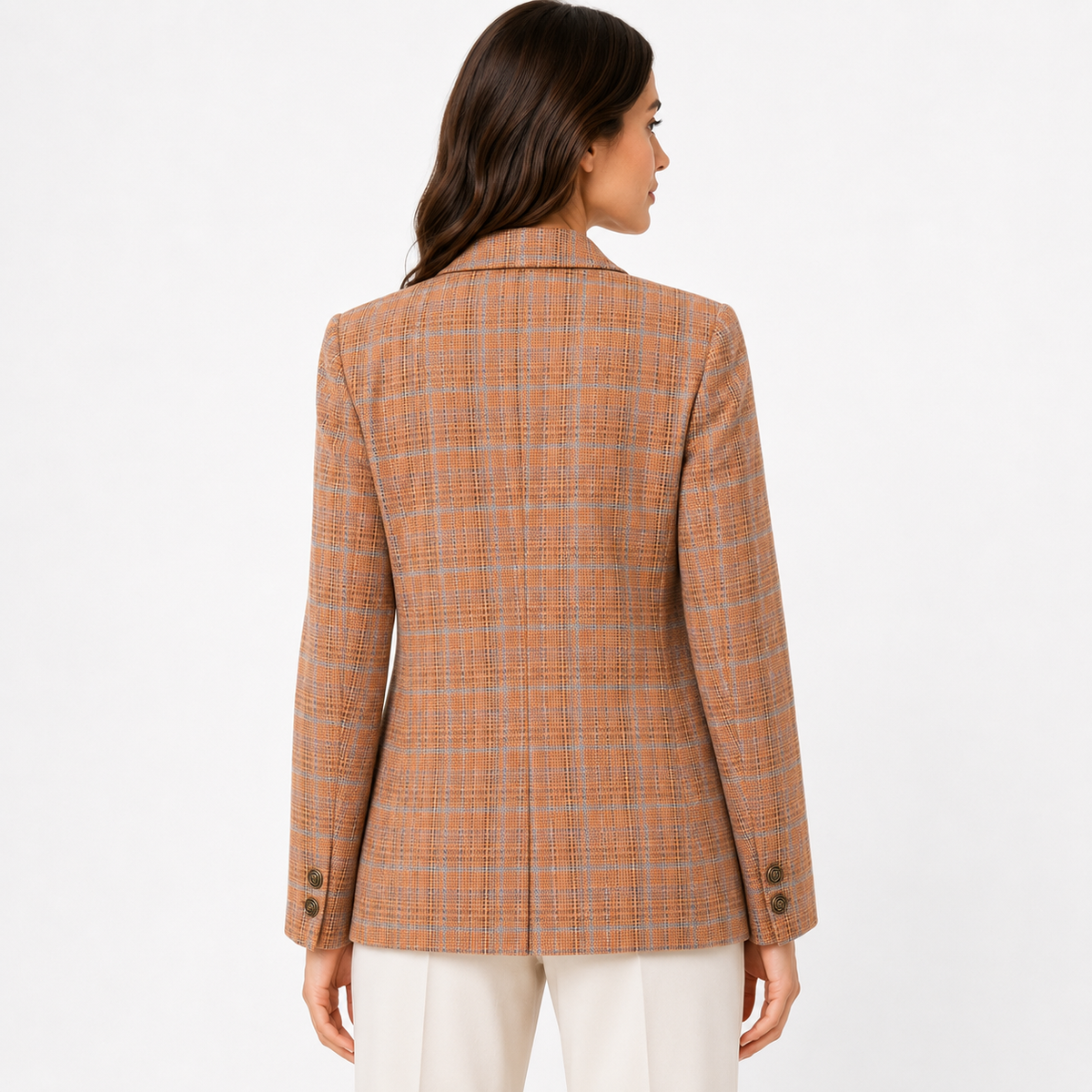 Double-Breasted Plaid Blazer in Orange and Gray
