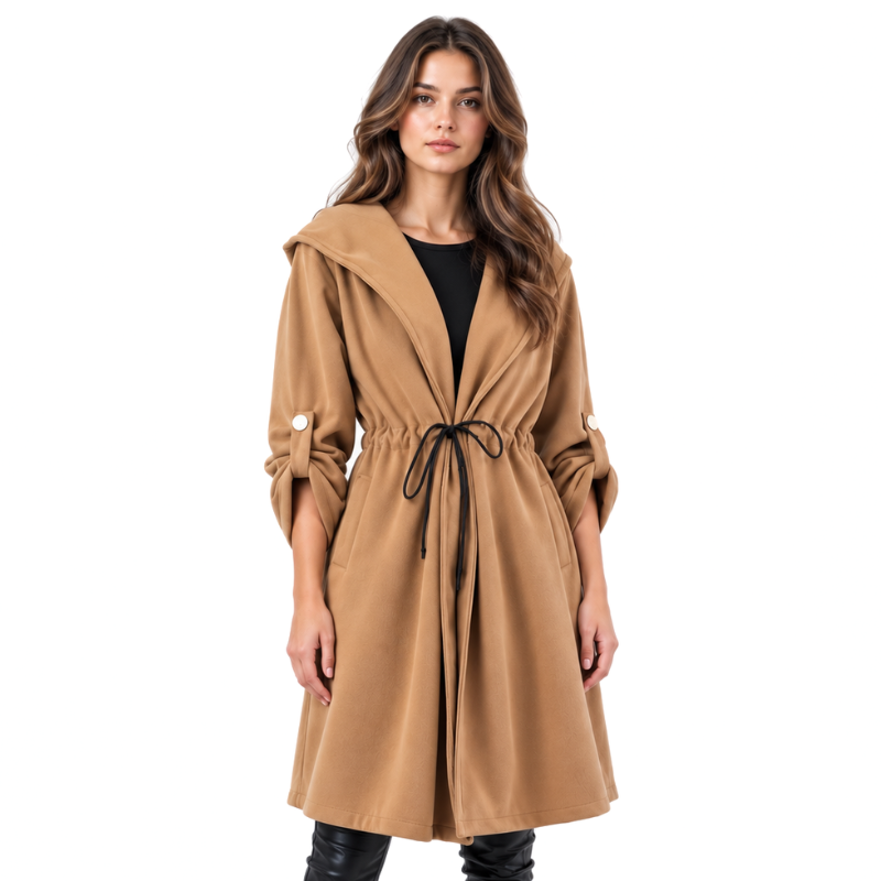 Hooded Tie Waist Duffle Coat-Fowsa
