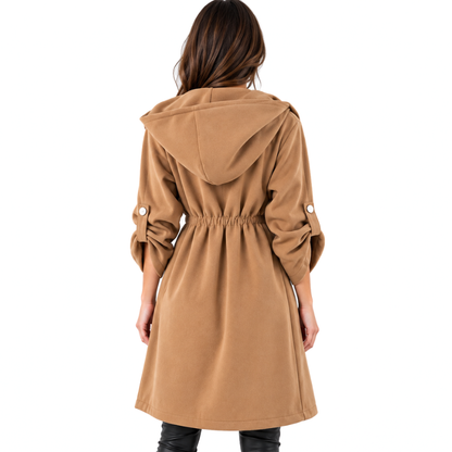 Hooded Tie Waist Duffle Coat-Fowsa