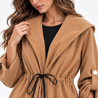 Hooded Tie Waist Duffle Coat-Fowsa
