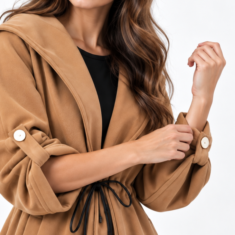 Hooded Tie Waist Duffle Coat-Fowsa