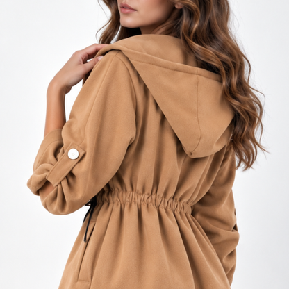 Hooded Tie Waist Duffle Coat-Fowsa