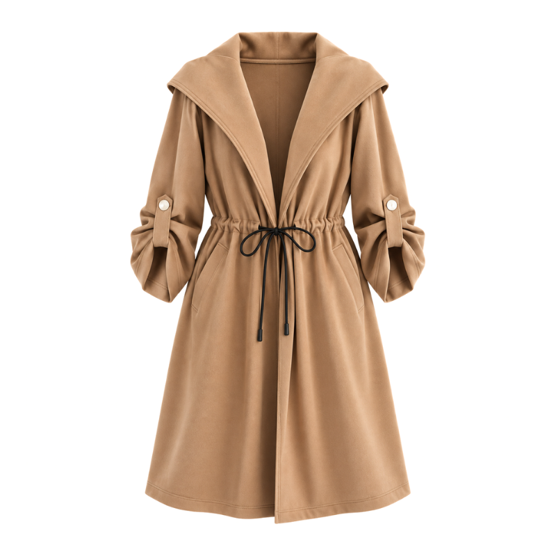 Hooded Tie Waist Duffle Coat-Fowsa