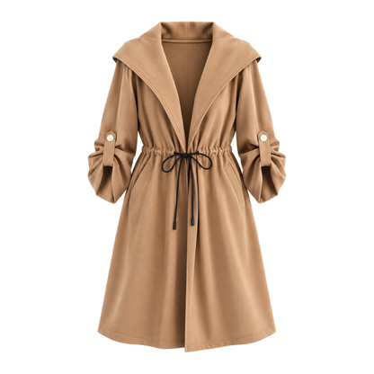 Hooded Tie Waist Duffle Coat-Fowsa