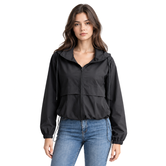 Hooded Zip Front Windbreaker Jacket -Fowsa