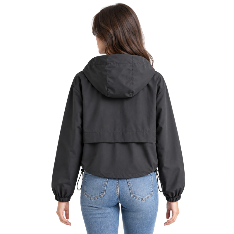 Hooded Zip Front Windbreaker Jacket-Fowsa