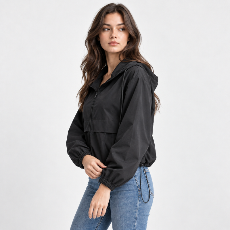 Hooded Zip Front Windbreaker Jacket-Fowsa