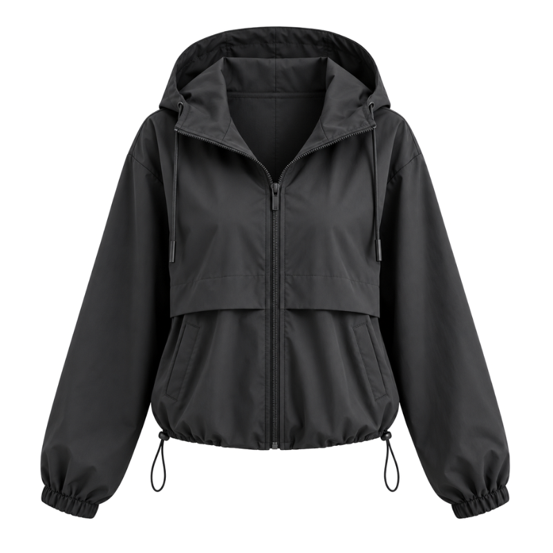 Hooded Zip Front Windbreaker Jacket-Fowsa