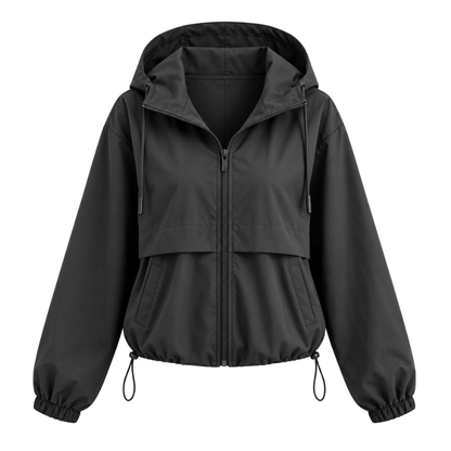 Hooded Zip Front Windbreaker Jacket-Fowsa
