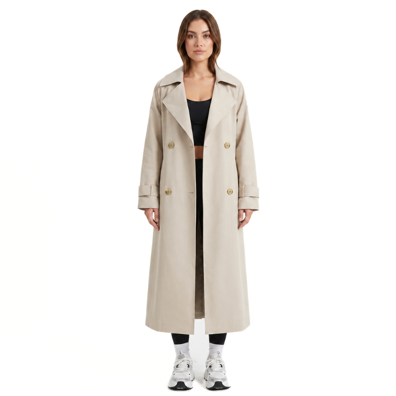Long Double-Breasted Trench Coat-Fowsa