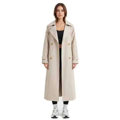 Long Double-Breasted Trench Coat-Fowsa