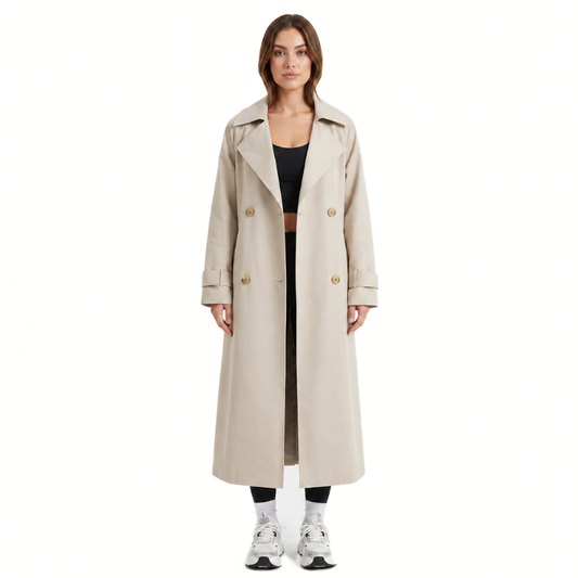 Long Double-Breasted Trench Coat-Fowsa