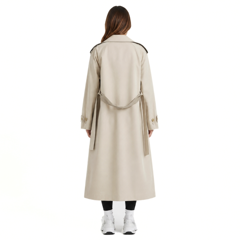Long Double-Breasted Trench Coat-Fowsa
