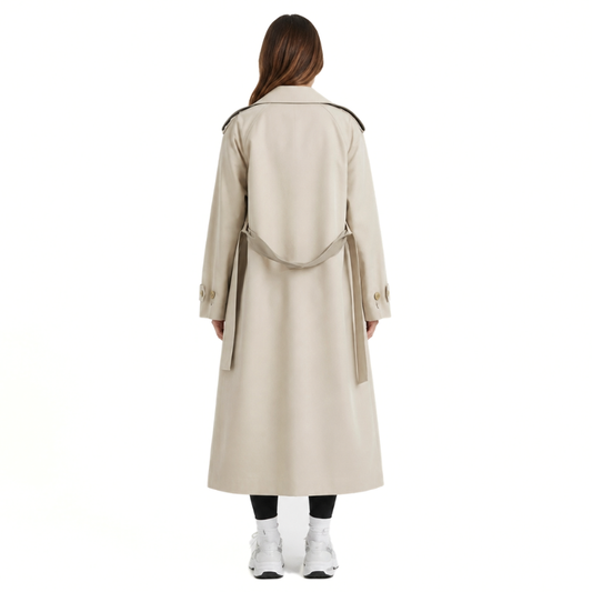 Long Double-Breasted Trench Coat-Fowsa