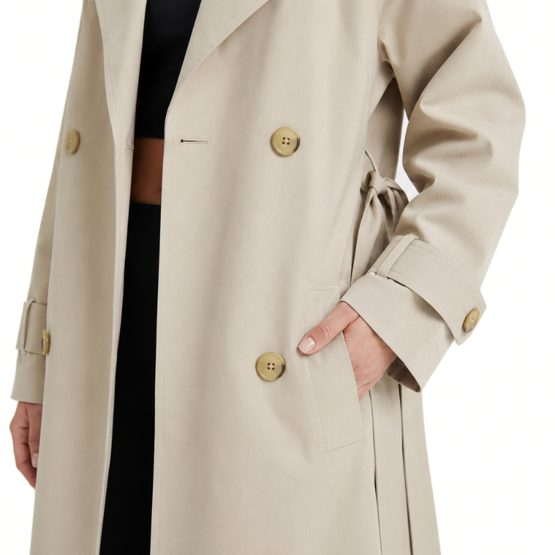 Long Double-Breasted Trench Coat-Fowsa