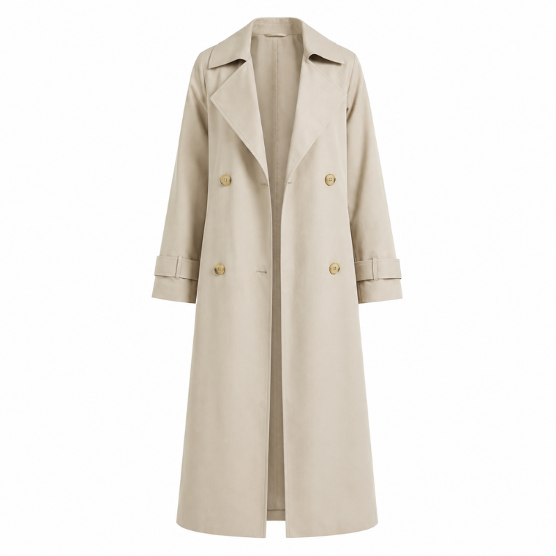 Long Double-Breasted Trench Coat-Fowsa