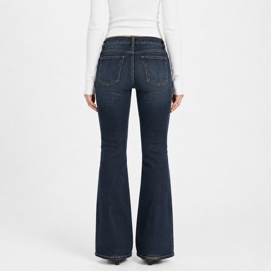 Low-Rise Bootcut Jeans in Dark Blue Wash