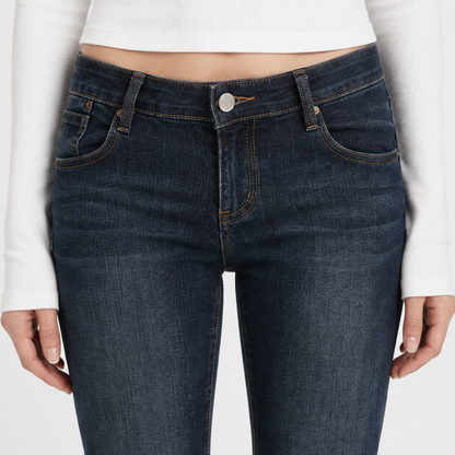 Low-Rise Bootcut Jeans in Dark Blue Wash