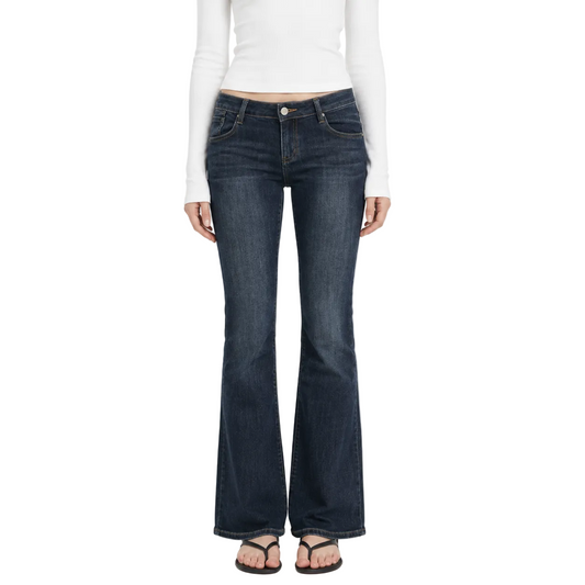 Low-Rise Bootcut Jeans in Dark Blue Wash