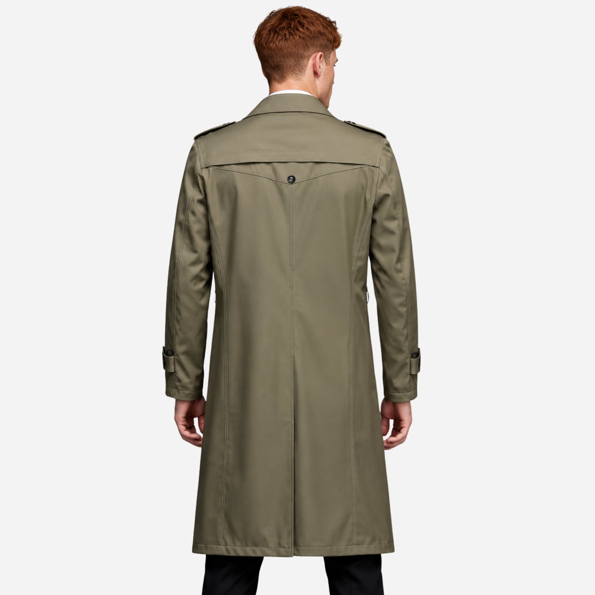 Men's Belted Double-Breasted Long Trench Coat-Fowsa