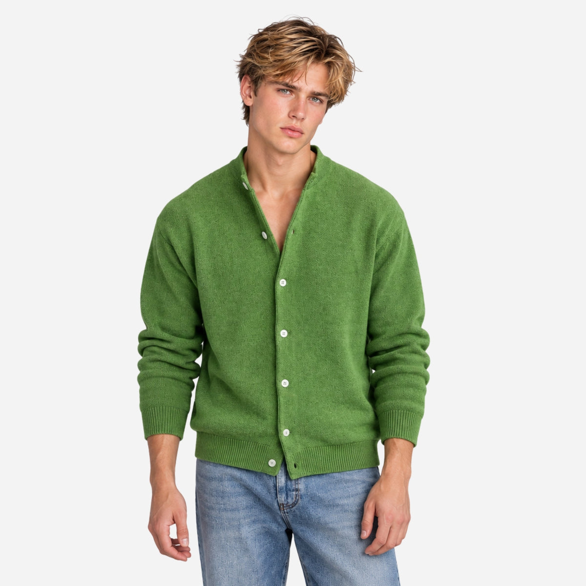 Men's Button-Front Knitted Cardigan Jumper-Fowsa