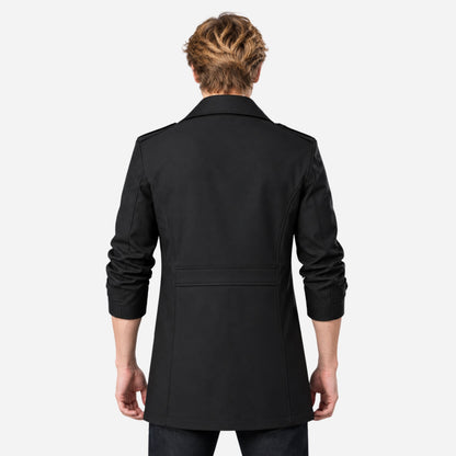 Men's Buttoned-Epaulette Mid-Length Trench Coat-Fowsa