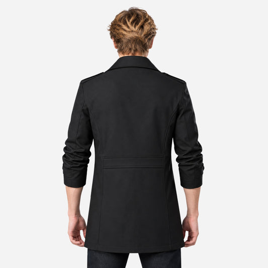 Men's Buttoned-Epaulette Mid-Length Trench Coat-Fowsa
