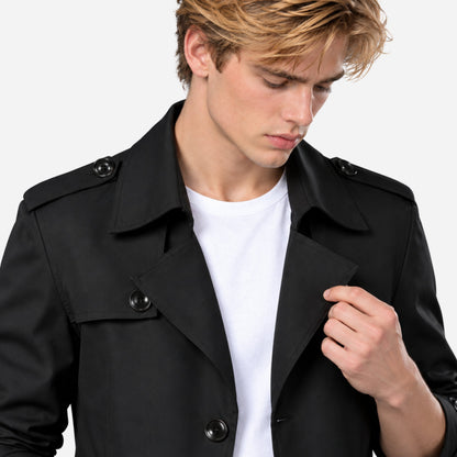 Men's Buttoned-Epaulette Mid-Length Trench Coat-Fowsa