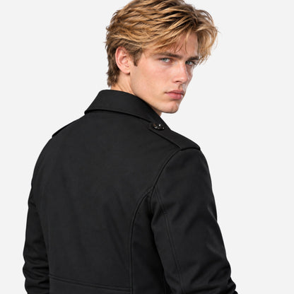 Men's Buttoned-Epaulette Mid-Length Trench Coat-Fowsa