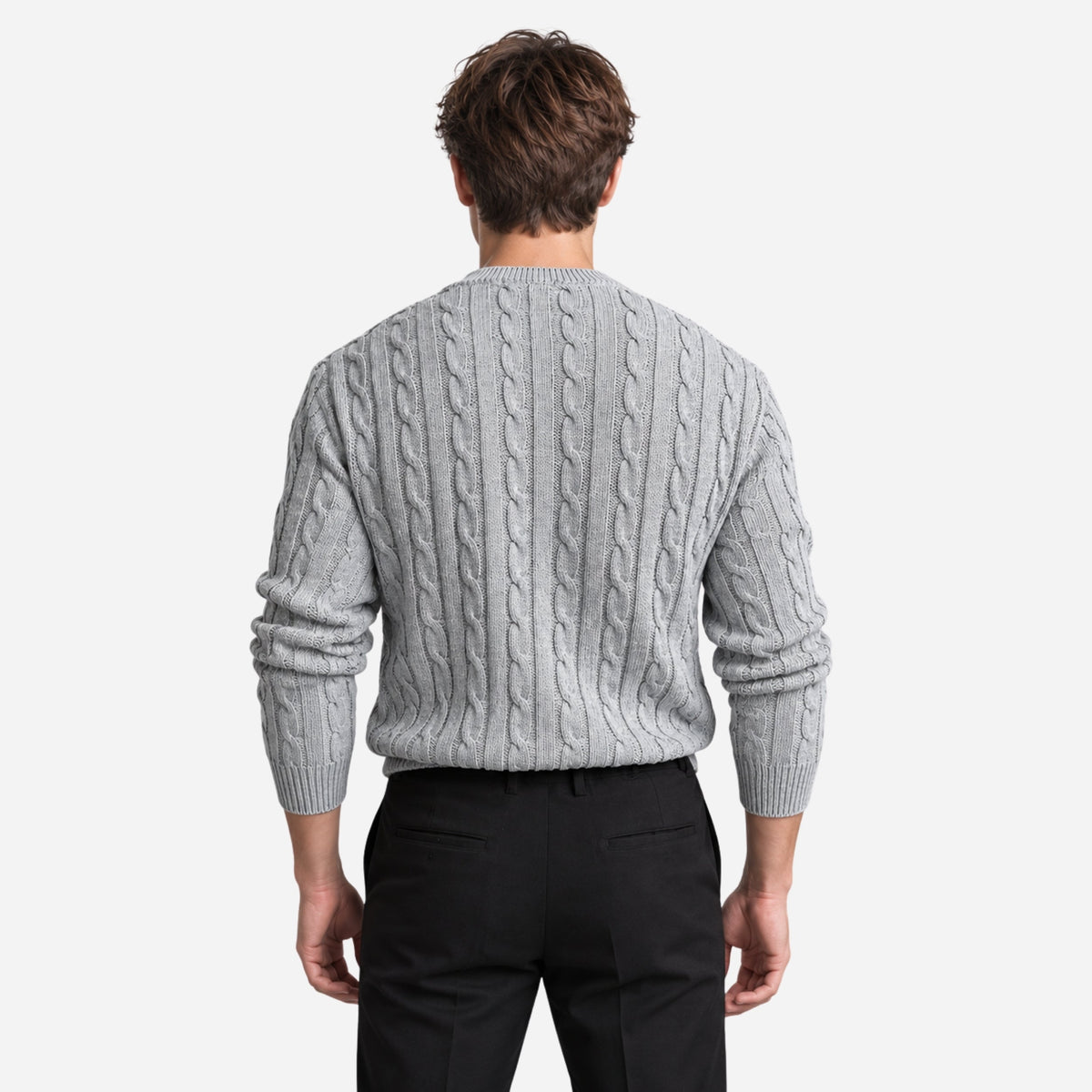 Men's Cable-Knit Crew-Neck Jumper-Fowsa