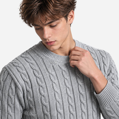 Men's Cable-Knit Crew-Neck Jumper-Fowsa