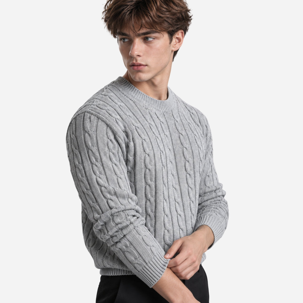 Men's Cable-Knit Crew-Neck Jumper-Fowsa