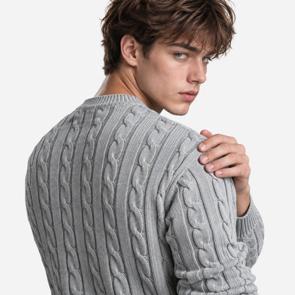 Men's Cable-Knit Crew-Neck Jumper-Fowsa