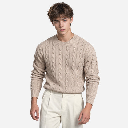 Men's Cable-Knit Crew-Neck Jumper-Fowsa
