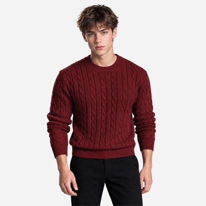 Men's Cable-Knit Crew-Neck Jumper-Fowsa