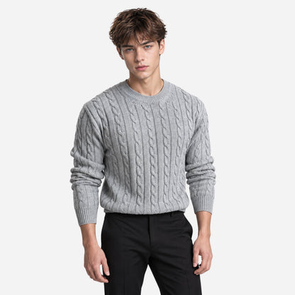 Men's Cable-Knit Crew-Neck Jumper-Fowsa
