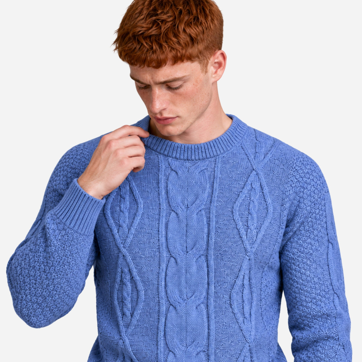 Men’s Cable Knit Mock Neck Jumper-Fowsa